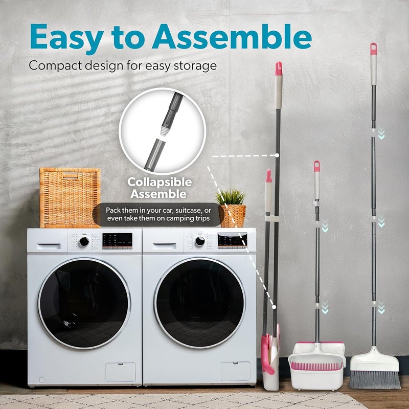 BLACK+DECKER Butler Broom & Dustpan Set - Stand-Up Design - Lightweight, Space-Saving Combo for Kitchen, Living Room, Bathroom, Lobby Floors - Home Cleaning Essential, White/Pink - Image 4